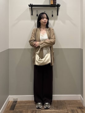 「A part by（アパートバイ）の≪追加3≫シアーWジャケット（テーラードジャケット、ベージュ系）」を使った、mikaさん（レディース）の春コーディネート