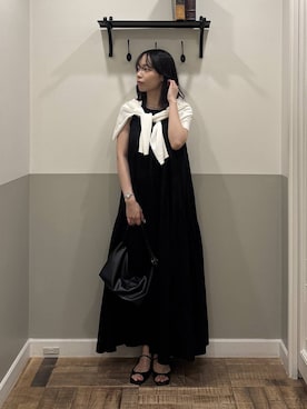 「A part by（アパートバイ）のハートモチーフバッグ（ショルダーバッグ、ブラック系）」を使った、mikaさん（レディース）の夏コーディネート