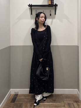 「A part by（アパートバイ）の【今年も登場！】ドットシシュウキャミワンピース（ワンピース、ブラック系）」を使った、mikaさん（レディース）の春コーディネート