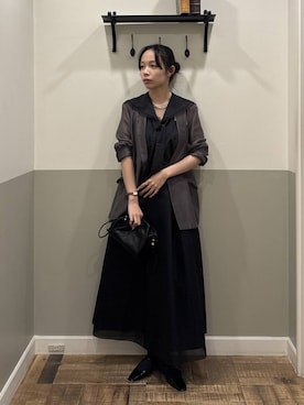 「A part by（アパートバイ）のキンチャクミニショルダバッグ（ショルダーバッグ、ブラック系）」を使った、mikaさん（レディース）の夏コーディネート