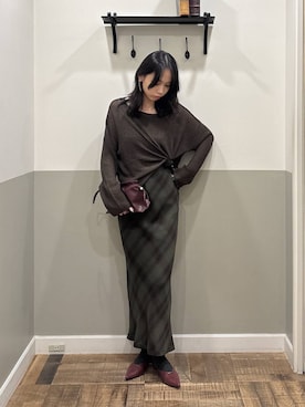 「A part by（アパートバイ）のキンチャクミニショルダバッグ（ショルダーバッグ、レッド系）」を使った、mikaさん（レディース）の夏コーディネート