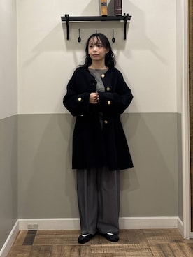 「アイテム（ノーカラーコート）」を使った、mikaさん（レディース・165cm）の秋コーディネート