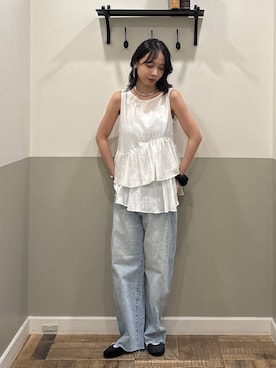 「A part by（アパートバイ）のApbカーブデニムパンツ（デニムパンツ、ブルー系）」を使った、mikaさん（レディース）の夏コーディネート