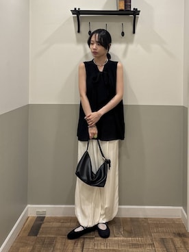 「A part by（アパートバイ）のハートモチーフバッグ（ショルダーバッグ、ブラック系）」を使った、mikaさん（レディース）の夏コーディネート