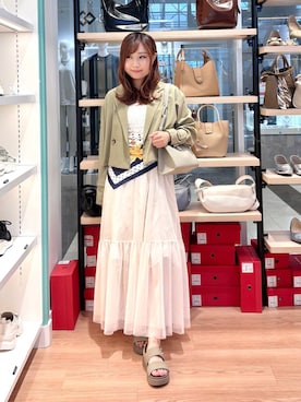 「ORiental TRaffic（オリエンタルトラフィック）のラウンド メタル モチーフ 厚底 サンダル /61201（サンダル、グリーン系）」を使った、あおいさんの春コーディネート