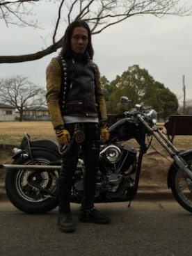 「アイテム（ライダースジャケット）」を使った、GROOVE_FUCKさん（メンズ・173cm）の冬コーディネート