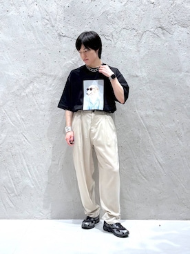 「LOWRYS FARM（ローリーズファーム）の【LFM(U)】MIZUNO／WAVE RIDER 　603904（スニーカー、ブラック系）」を使った、tenma04さん（メンズ）の夏コーディネート