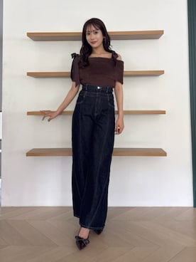 「dazzlin（ダズリン）のポインテッドリボンパンプス（パンプス、ブラック系）」を使った、yunaさん（レディース・161cm）の夏コーディネート