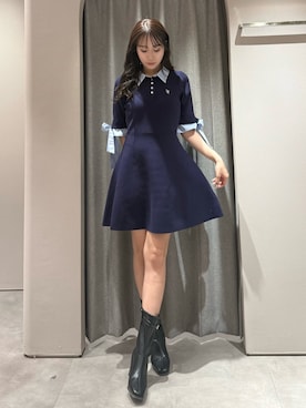 「dazzlin（ダズリン）のリボンスリーブニットミニワンピース（ワンピース、ブルー系）」を使った、yunaさん（レディース・161cm）の春コーディネート