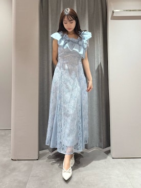 「dazzlin（ダズリン）のクロスフリルマーメイドドレス（ドレス、ブルー系）」を使った、yunaさん（レディース・161cm）の春コーディネート