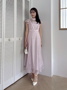 「dazzlin（ダズリン）のフレアスリーブフロッキードレス（ドレス、ピンク系）」を使った、yunaさん（レディース・161cm）の夏コーディネート