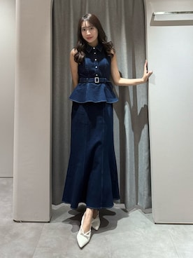 「dazzlin（ダズリン）のペプラムマーメイドステッチワンピース（ワンピース、ブルー系）」を使った、yunaさん（レディース・161cm）の春コーディネート