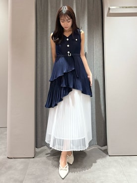 「dazzlin（ダズリン）のアシメプリーツジレワンピース（ワンピース、ブルー系）」を使った、yunaさん（レディース・161cm）の春コーディネート