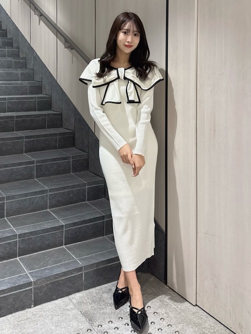 美品♡配色パイピングリボンニットワンピース パイピングリボンニットワンピース（ワンピース）｜dazzlin（ダズリン