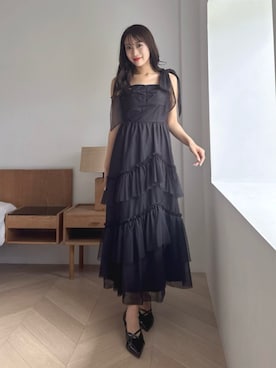 「dazzlin（ダズリン）の【～9/16 23：59 ダズフェス限定価格※ここから更に予約10％OFF】クロスベルトパンプス（パンプス、ブラック系）」を使った、yunaさん（レディース・161cm）の夏コーディネート