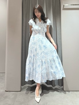 「dazzlin（ダズリン）のストライプフラワーワンピース（ワンピース、ブルー系）」を使った、yunaさん（レディース・161cm）の春コーディネート