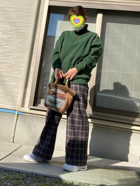 「U.S. POLO ASSN.（ユーエスポロアッスン）の【U.S. POLO ASSN.】裏起毛ハーフジッププルオーバー（スウェット、グリーン系）」を使った、nana12さん（レディース・164cm）の冬コーディネート