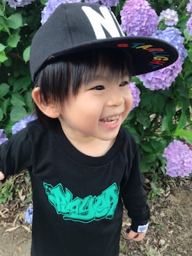 「PLAYERのアイテム（Tシャツ/カットソー、ブラック系）」を使った、PLAYERさん（メンズ）の夏コーディネート