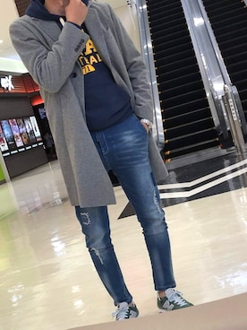 「GUコーデ」｜「アイテム（チェスターコート）」を使った、ricky931さん（メンズ・183cm）の冬コーディネート