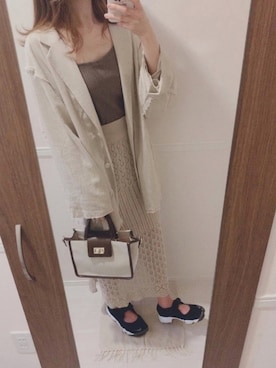 「透かし編みニット」｜「アイテム（その他アウター）」を使った、uichan❁⃘*.ﾟさん（レディース・162cm）の春コーディネート