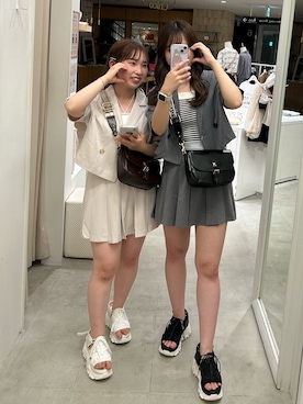「お揃いコーデ」｜「アイテム（ジャケット/アウター）」を使った、mizuki♡さん（レディース・157cm）の夏コーディネート