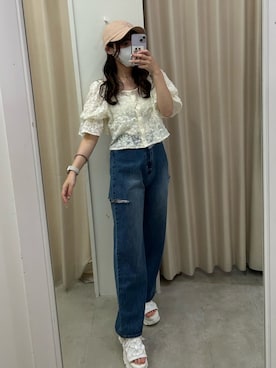 「one after another NICE CLAUP（ワンアフターアナザーナイスクラップ）のアイテム（キャップ）」を使った、mizuki♡さん（レディース・157cm）の夏コーディネート