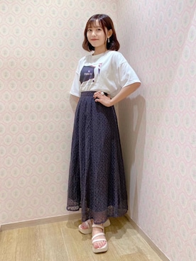 「Aラインスカート」｜「アイテム（Tシャツ/カットソー）」を使った、tさん（レディース・153cm）の夏コーディネート