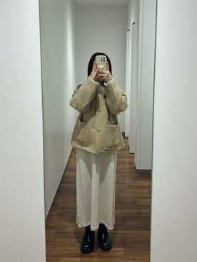 「淡色」｜「アイテム（ノーカラージャケット）」を使った、コムギさん（レディース・147cm）の春コーディネート