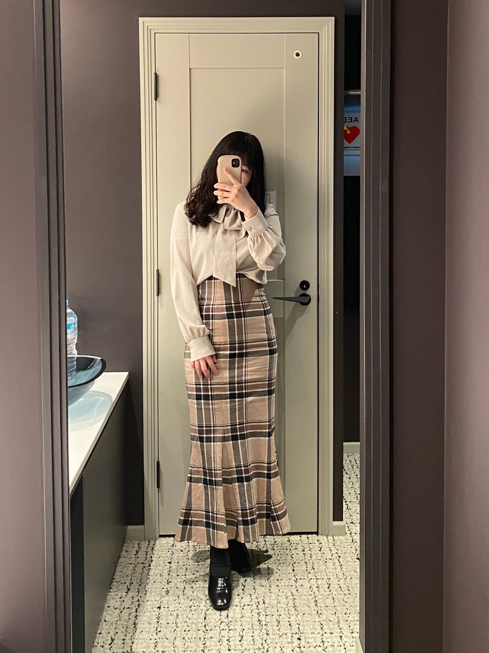 スナイデル ハイウエストタイトヘムフレアチェックスカート SNIDEL