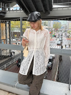 「w closet（ダブルクローゼット）のアイテム（帽子）」を使った、yuuka   shinodaさん（レディース・153cm）の春コーディネート