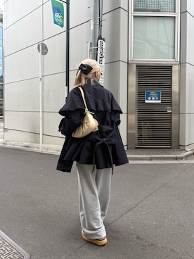 「w closet（ダブルクローゼット）のフリルトレンチコート（トレンチコート、ブルー系）」を使った、yuuka   shinodaさん（レディース・153cm）の春コーディネート