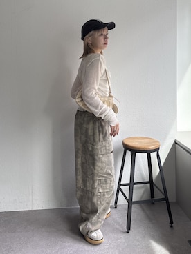 「w closet（ダブルクローゼット）のフロントギャザープルオーバー（Tシャツ/カットソー、ホワイト系）」を使った、yuuka   shinodaさん（レディース・153cm）の春コーディネート