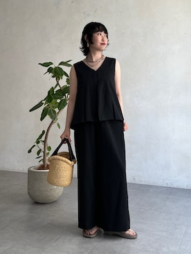 「un dix cors（アンディコール）のノースリセットアップ（つなぎ/オールインワン、ブラック系）」を使った、M a k oさん（レディース・155cm）の夏コーディネート