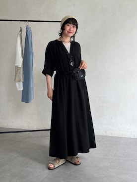 「un dix cors（アンディコール）の【全骨格細見え！】ステッチスキッパーワンピース（ワンピース、ブラック系）」を使った、M a k oさん（レディース・155cm）の夏コーディネート