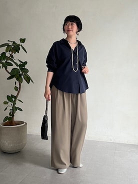 「un dix cors（アンディコール）の微起毛バックラインシャツ（シャツ/ブラウス、ブルー系）」を使った、M a k oさん（レディース・155cm）の秋コーディネート