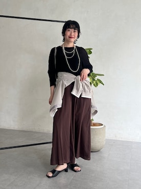 「un dix cors（アンディコール）のUVカットワイドプルオーバー（ニット/セーター、ブラック系）」を使った、M a k oさん（レディース・155cm）の春コーディネート