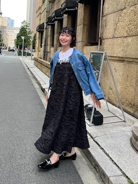 「Chez toi（シェトワ）のアイテム（ノーカラージャケット）」を使った、M a k oさん（レディース・155cm）の夏コーディネート