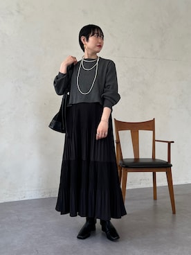 「un dix cors（アンディコール）のニット×フレアドッキングワンピース（ワンピース、グレー系）」を使った、M a k oさん（レディース・155cm）の秋コーディネート