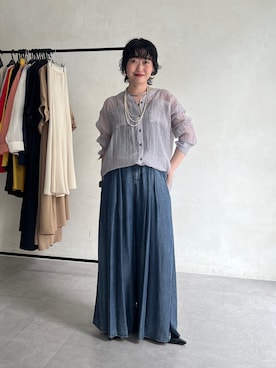 「un dix cors（アンディコール）のシアーマルチWAYシャツ（シャツ/ブラウス、グレー系）」を使った、M a k oさん（レディース・155cm）の春コーディネート
