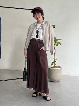 「un dix cors（アンディコール）のシアーブルゾン（ブルゾン、グレー系）」を使った、M a k oさん（レディース・155cm）の春コーディネート