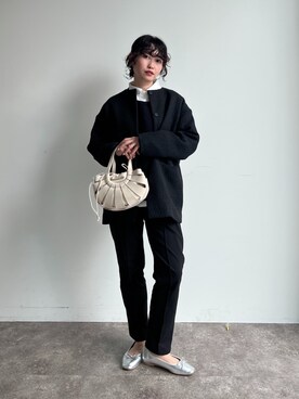 「Chez toi（シェトワ）のアイテム（ノーカラージャケット）」を使った、M a k oさん（レディース・155cm）の冬コーディネート