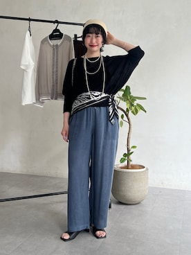 「un dix cors（アンディコール）のUVカットワイドプルオーバー（ニット/セーター、ブラック系）」を使った、M a k oさん（レディース・155cm）の春コーディネート