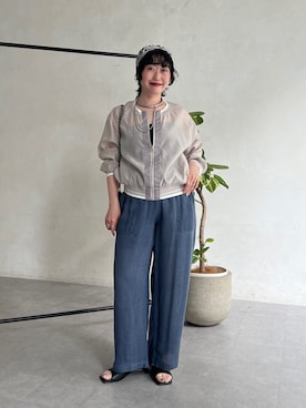 「un dix cors（アンディコール）のシアーブルゾン（ブルゾン、グレー系）」を使った、M a k oさん（レディース・155cm）の春コーディネート