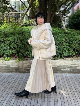 「Chez toi（シェトワ）のアイテム（ダウンジャケット/コート）」を使った、M a k oさん（レディース・155cm）の秋コーディネート