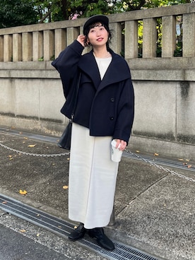 「スポーツミックス」｜「アイテム（ピーコート）」を使った、M a k oさん（レディース・155cm）の秋コーディネート