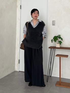 「un dix cors（アンディコール）の微起毛バックラインシャツ（シャツ/ブラウス、ホワイト系）」を使った、M a k oさん（レディース・155cm）の秋コーディネート