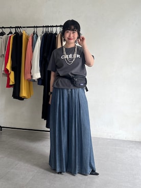 「un dix cors（アンディコール）の刺繍ロゴTEE（Tシャツ/カットソー、グレー系）」を使った、M a k oさん（レディース・155cm）の春コーディネート