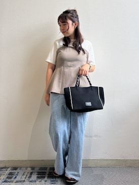 「OPAQUE.CLIP（オペークドットクリップ）のビスチェドッキングカットソー【洗濯機OK】（Tシャツ/カットソー、ベージュ系）」を使った、haraさん（レディース・155cm）の夏コーディネート