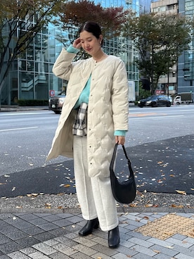 「アイテム（ノーカラーコート）」を使った、Hikariさん（レディース・169cm）の秋コーディネート