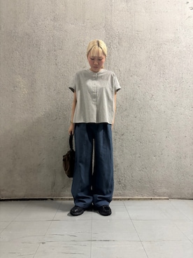 「URBAN RESEARCH DOORS（アーバンリサーチドアーズ）のストライプクロップドブラウス（シャツ/ブラウス、ブラック系）」を使った、manamiさん（レディース・146cm）の夏コーディネート